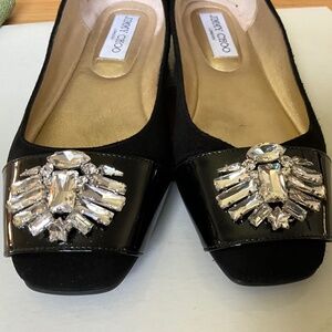 Jimmy Choo Black Suede and Patent Leather Ballet Flats with Crystals Size 37.5